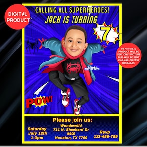 Miles Morales Geburtstagseinladung, Miles Morales Einladungskarte, Superhelden Geburtstagseinladung, druckbare digitale Datei