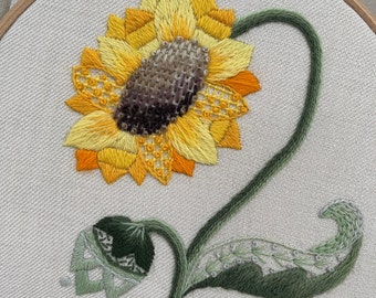 Crewelwork Embroidered Sunflower