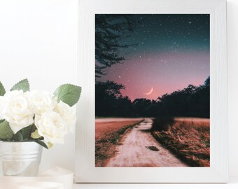 That Night - digital art print, photo, fantasy, moon, pink, summer evening, glossy, matte