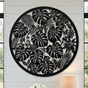 Layered Monstera Palm Metal Wall Art, Biophilic Garden Medallion (16-gauge Steel)
