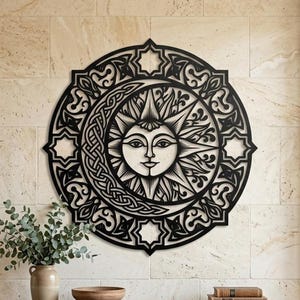 Talavera Sun and Moon Metal Wall Art, Celestial Sol y Luna Plaque, Mexican Folk Art Outdoor Medallion, Spanish Hacienda Porch Steel Decor