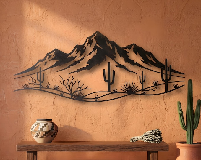 Featured listing image: Southwest Wall Art, Desert Mountain Metal Landscape Sculpture, Southwestern Modern Home Decor