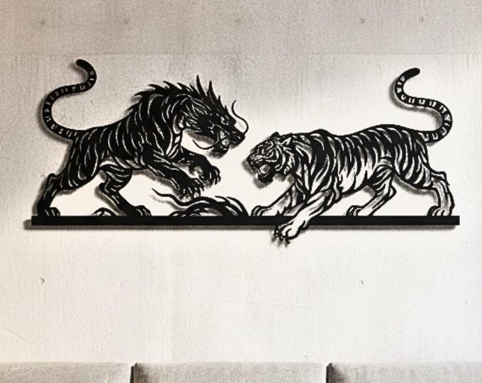 Featured listing image: Dragon Tiger Metal Wall Art – Symbolic Balance Strength Decor | Asian Inspired Home Office Gift