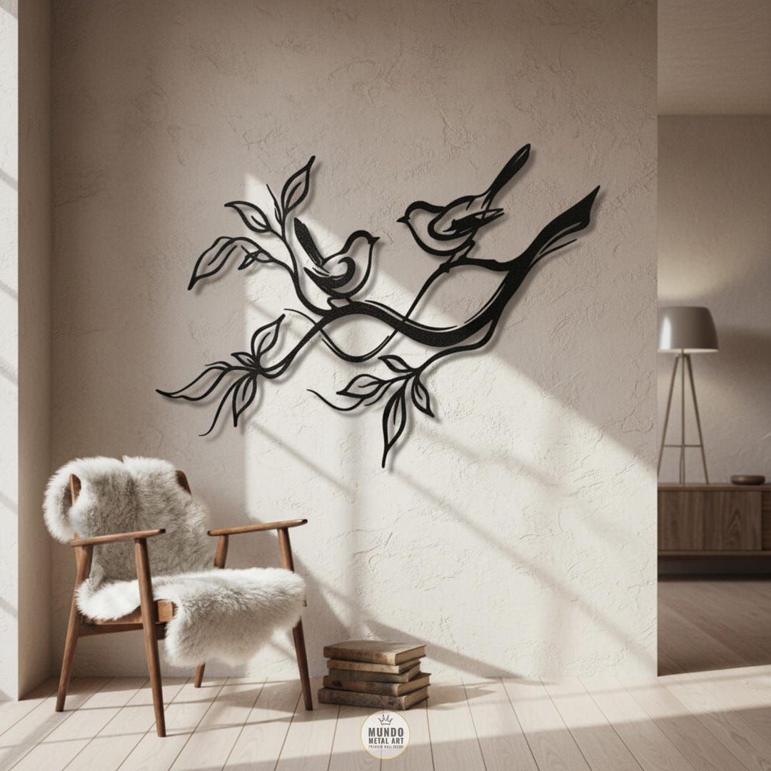 Birds on Branch Metal Wall Art, Minimalist Nature Decor, Large Steel ...