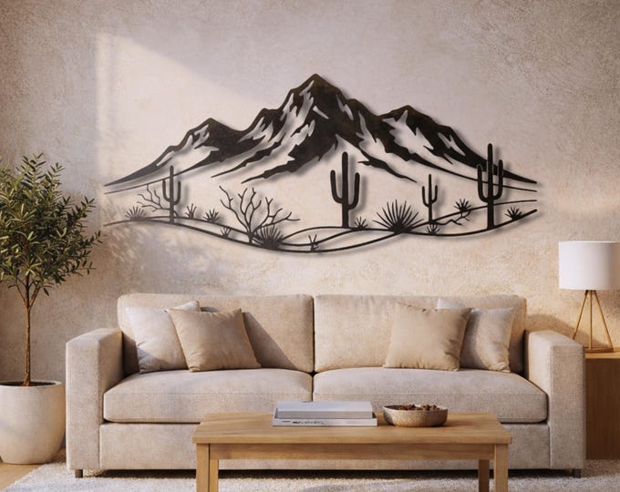 Featured listing image: Desert Mountain Metal Wall Art – Southwestern Landscape Sculpture, Modern Decor