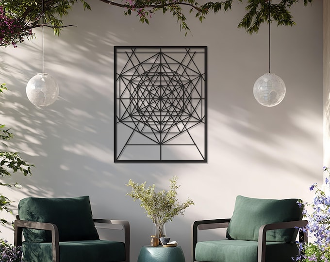 Featured listing image: Geometric Pattern Metal Wall Art, Modern Abstract Web Design, 3D Illusion Black Metal Decor for Living Room, Office or Hallway, Metal Decor