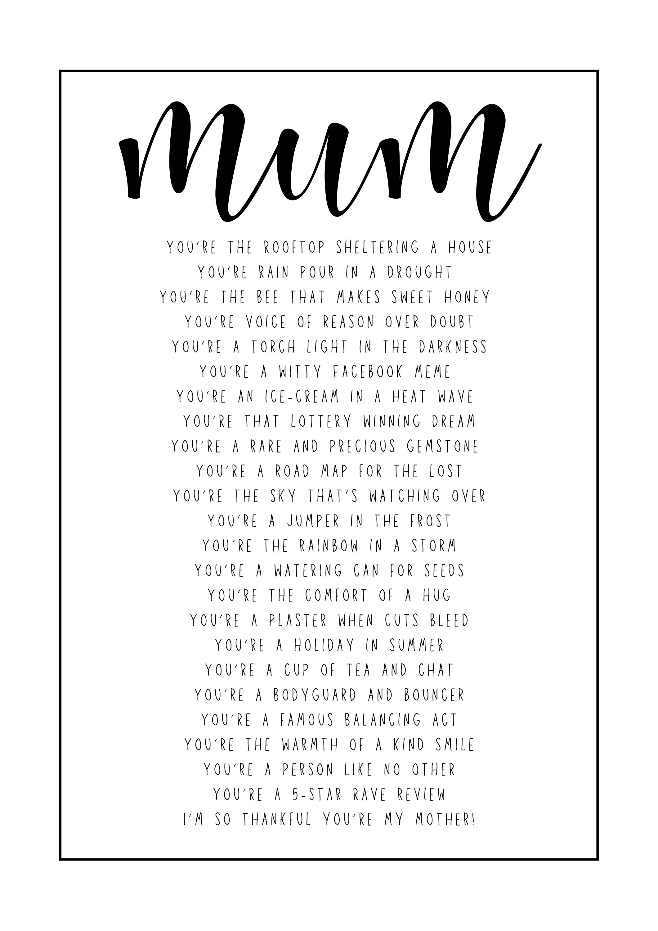Modern Mum Poem/Original Rhyme Gift/Unique Mum Etsy