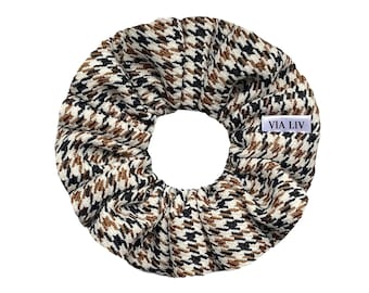 Brown Houndstooth Hair Scrunchie | Scrunchie | Hair Tie | Hair Elastic | Hair Accessory | VIA LIV