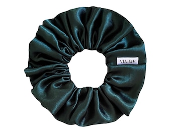 Emerald Green Hair Scrunchie | Satin Hair Scrunchie | Hair Tie | Hair Elastic | Hair Accessory | Bridesmiads Scrunchies | VIA LIV
