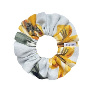 Magnolia Floral Linen Scrunchie | Yellow Scrunchie | Floral Scrunchie | Linen Scrunchie | Hair Tie | Hair Elastic | Ponytail