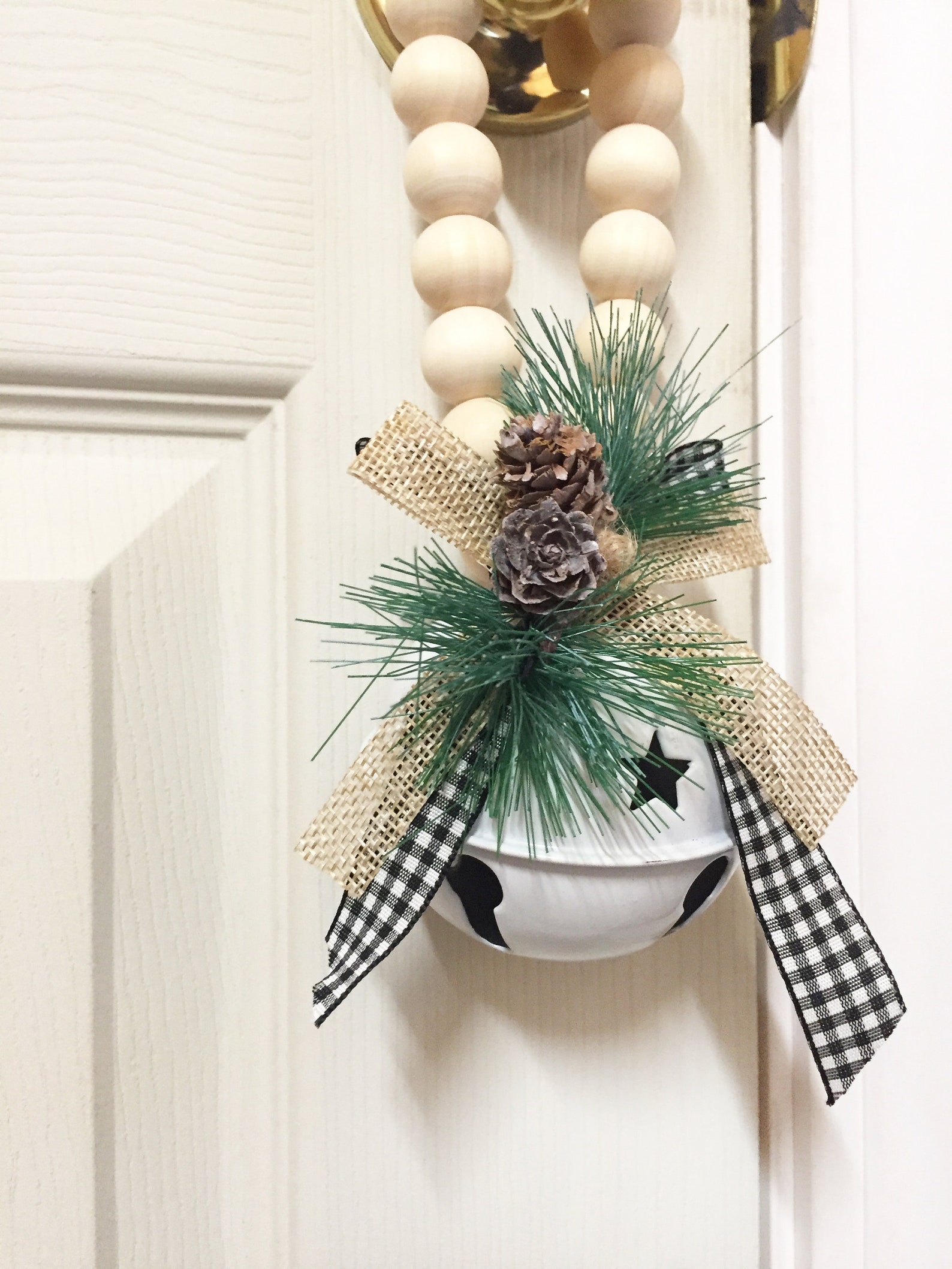 Farmhouse Bead Doorknob Hanger with Large Jingle Bell Wood Etsy