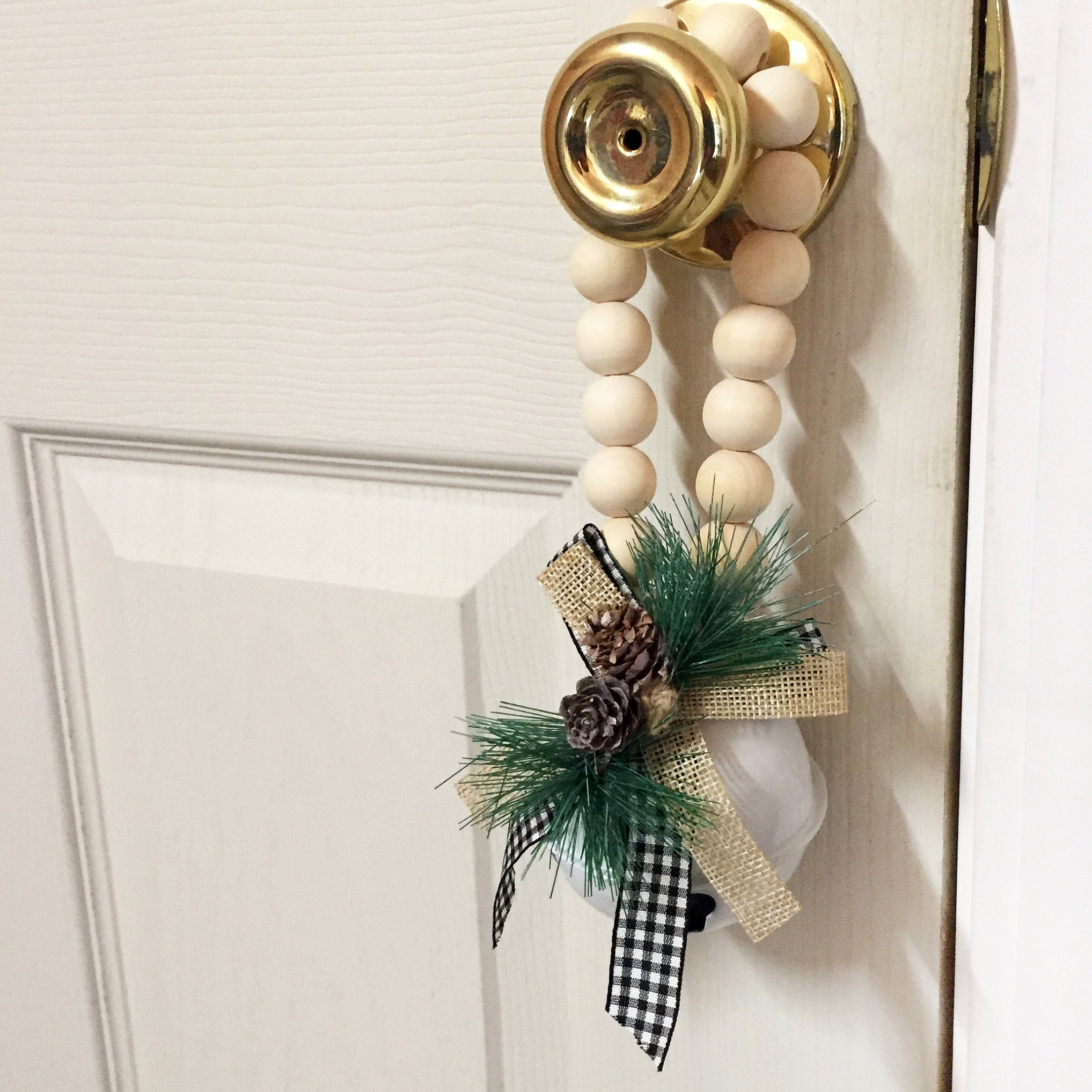 Farmhouse Bead Doorknob Hanger with Large Jingle Bell Wood Etsy