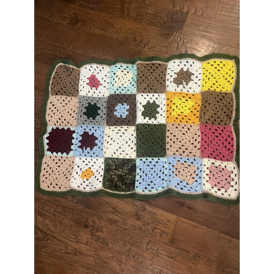 Vtg Crocheted Afghan Small Throw Lap Blanket Multi Granny Squares 41 X ...
