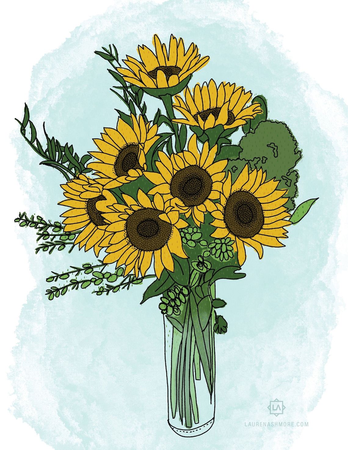 Sunflower Vase Art Print Etsy