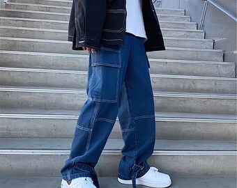 Men Jeans Wide Leg Denim Pant Loose 