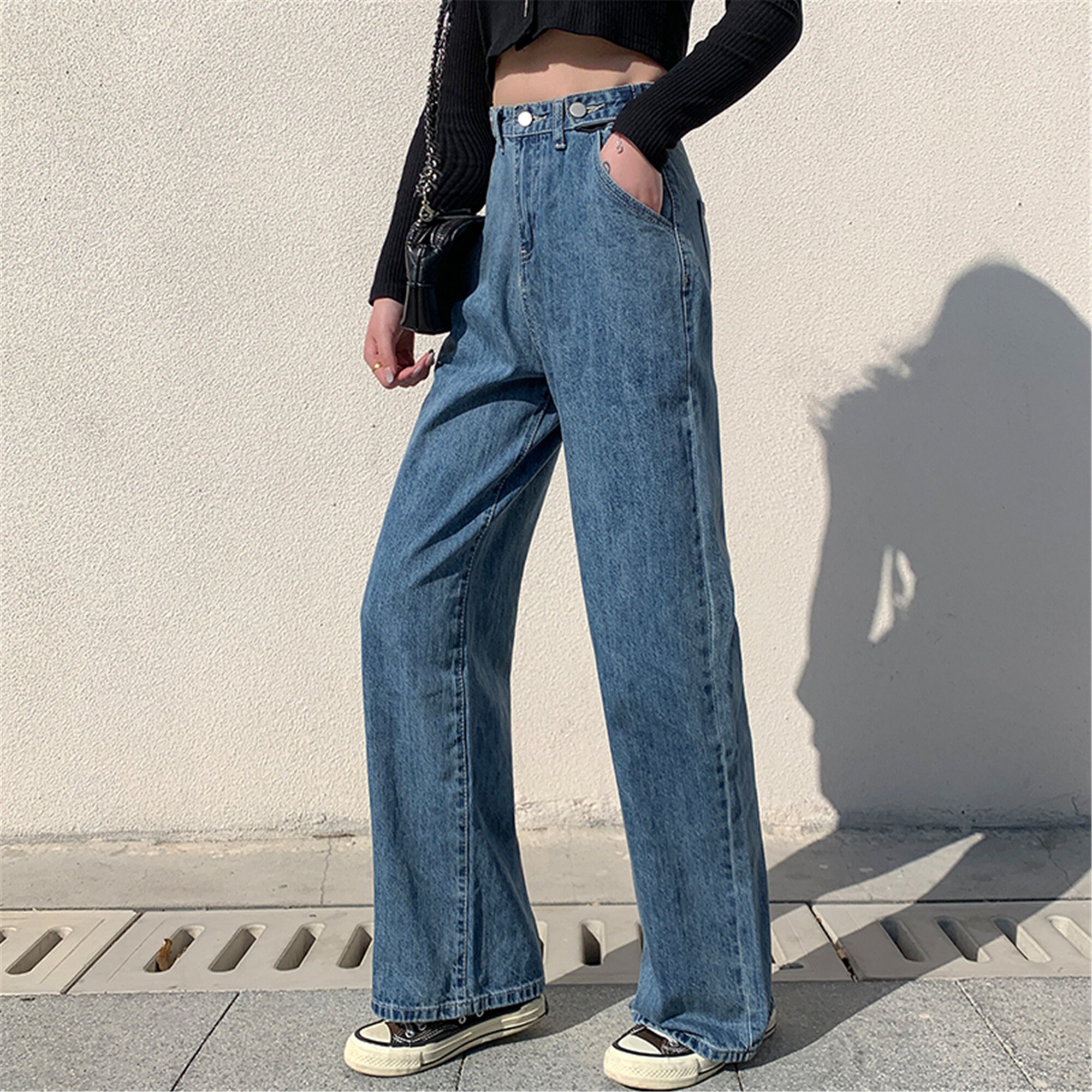 Woman Jeans High Waist Clothes Wide Leg Denim Clothing Blue | Etsy