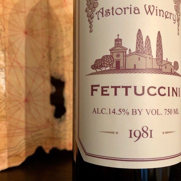 Goonies 1981 Fettuccini Wine LABEL prop. Front and Back Stickers. Fettuccine