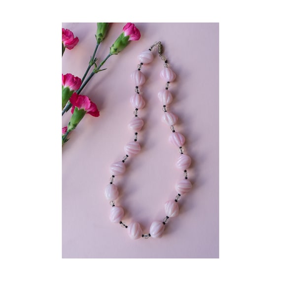 Vintage 60's Pink Necklace, Vintage Pink Necklace… - image 1