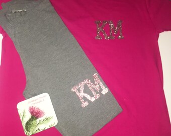 Personalised vinyl print T-shirt or Hoody and leggings set. Various sizes and colours available. Made to order. name or initials
