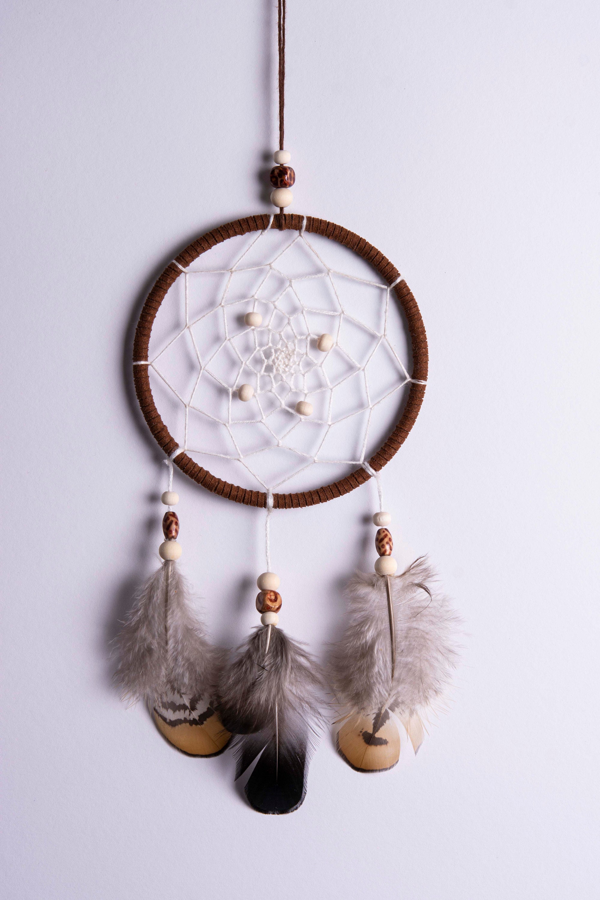 Handmade dream catcher with wooden beads two helb brown and a Etsy