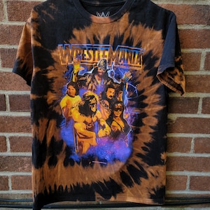 WWE WWF Wrestlemania Inspired Unisex Tie Dye Tee | Bleach T-Shirt Acid  | Undertaker | Roddy Piper | The Snake | Hitman | Ultimate Warrior