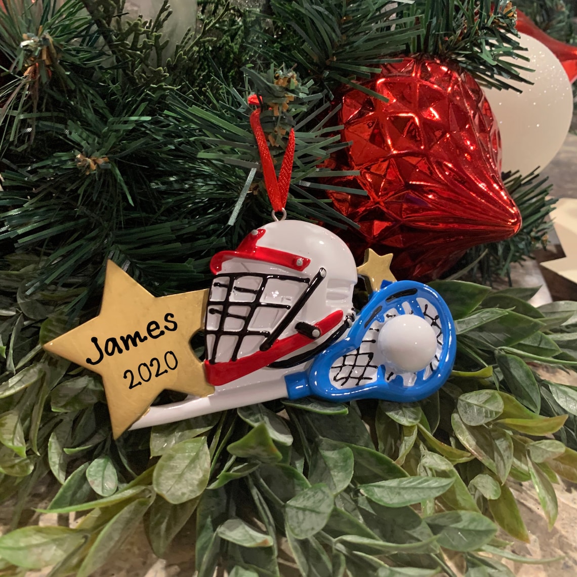 Lacrosse Ornament Hand Personalized Christmas Tree Ornament Etsy