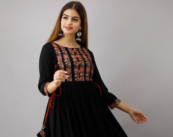 Heavy Fabric Reyon Kurti With Plazzo Kurti And Plazzo Gift For Her Brown Color Indian Dress,Beautiful Kurti And Plazzo Anniversary Suits