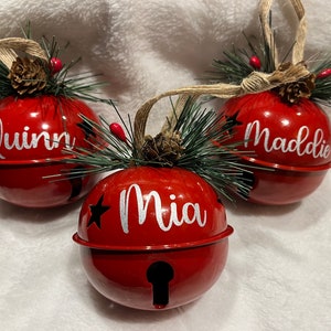 Red White Personalized Christmas bell, Sleigh Bell, jingle bell, farmhouse, rustic, Custom, personalized gift, Red or White Metal Bell,