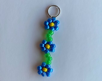Blue - Beaded Fabart Flower Keychain 38