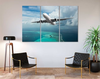 Passenger Aircraft Contemporary Decor for Office Passenger Aircraft Stylish Canvas Art Sets Aircraft Home Artwork Aircraft Business Wall Art