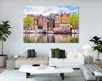 Amsterdam Canal Houses Canvas Print Colorful Dutch Architecture