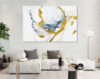 Gold Ink Abstract Canvas Print – Modern Minimalist Wall Art