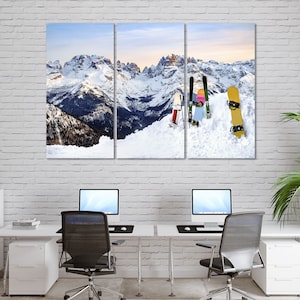 Snowboards Cool Wall Art Snow Mountains Wall Decor Snowboarding Canvas Print Snowboard Modern Art for Home Snowboard Stylish Art