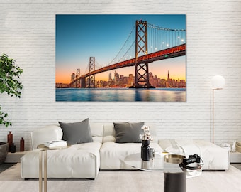 San Francisco Canvas Art Oakland Bay Bridge Sunset Wall Decor
