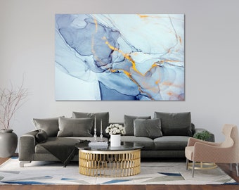 Blue and Gold Abstract Canvas Print – Modern Fluid Art