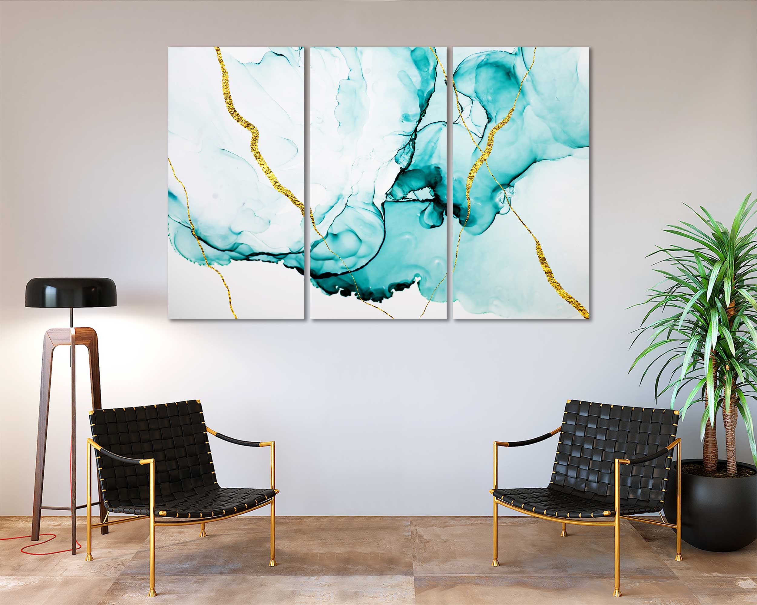 Teal and Gold Abstract Canvas Print – Modern Fluid Art - Etsy