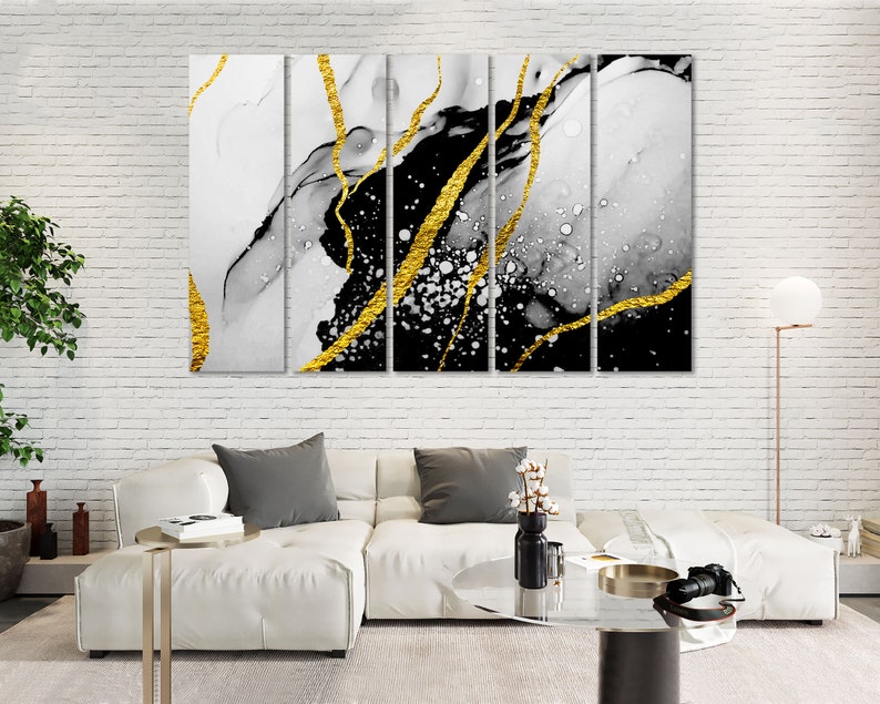 Black Wall Art Abstract Gold Canvas Print for Modern Office Decor - Etsy