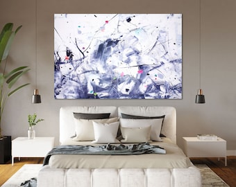 Black & White Abstract Expressionism Canvas Print – Modern Art, Color Accents