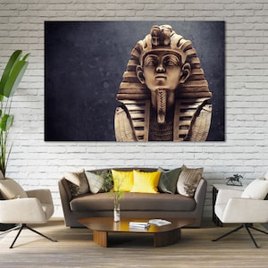 Tutankhamun Pharaoh Statue Print – Ancient Egypt Wall Art | Historical Egyptian King Poster, Archaeology & Museum Inspired Artwork