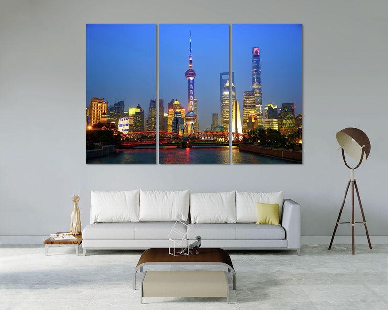 Shanghai Night Cityscape Print Decor Shanghai Contemporary Wall Arts Shanghai Creative Art for Home Shanghai Painting Arts Wall China Photo
