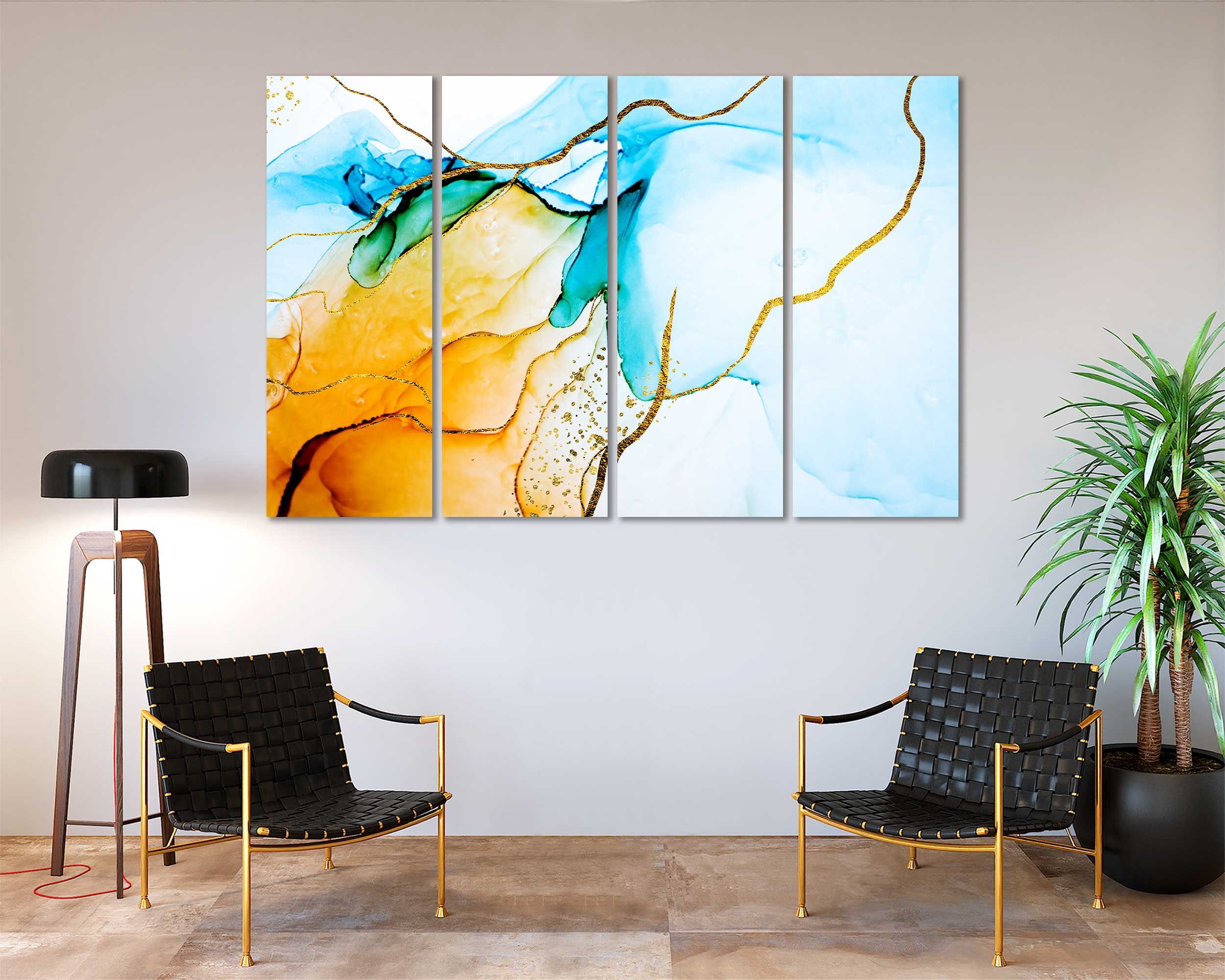 Yellow and Blue Abstract Wall Canvas Art Abstract Canvas Home Etsy