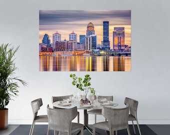 Louisville Skyline Leinwanddruck – Kentucky Stadtansicht, Ohio River Spiegelung