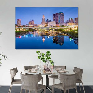 Columbus Cityscape Photography Print – Ohio Skyline Wall Art | Downtown Riverfront Poster, Night Lights Urban Landscape