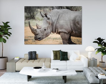 Photography Wall Art Rhinoceros Print, African Safari Animal Canvas Decor