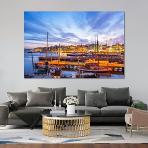 Night Harbor in Oslo on Canvas Popular Travel City in Norway Night Light Oslo on Canvas Ships in Oslo Norway Prints Sets