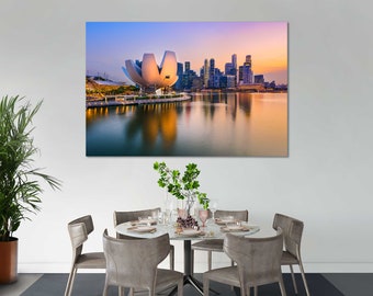 Singapore Skyline Canvas Print, Modern Cityscape Wall Art for Office Decor