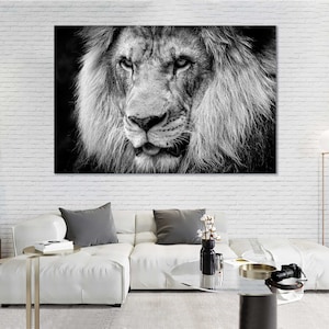 Lion Portrait Black and White Photography Print | Wildlife Wall Art | African Safari Animal Poster | Strength and Majesty Decor