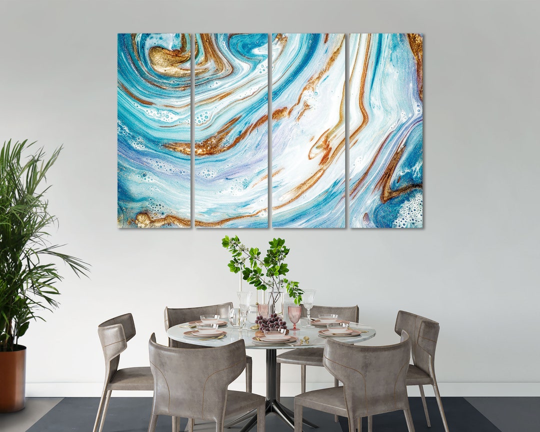 Aqua Blue Abstract Art Canvas Print, Modern Living Room Decor - Etsy