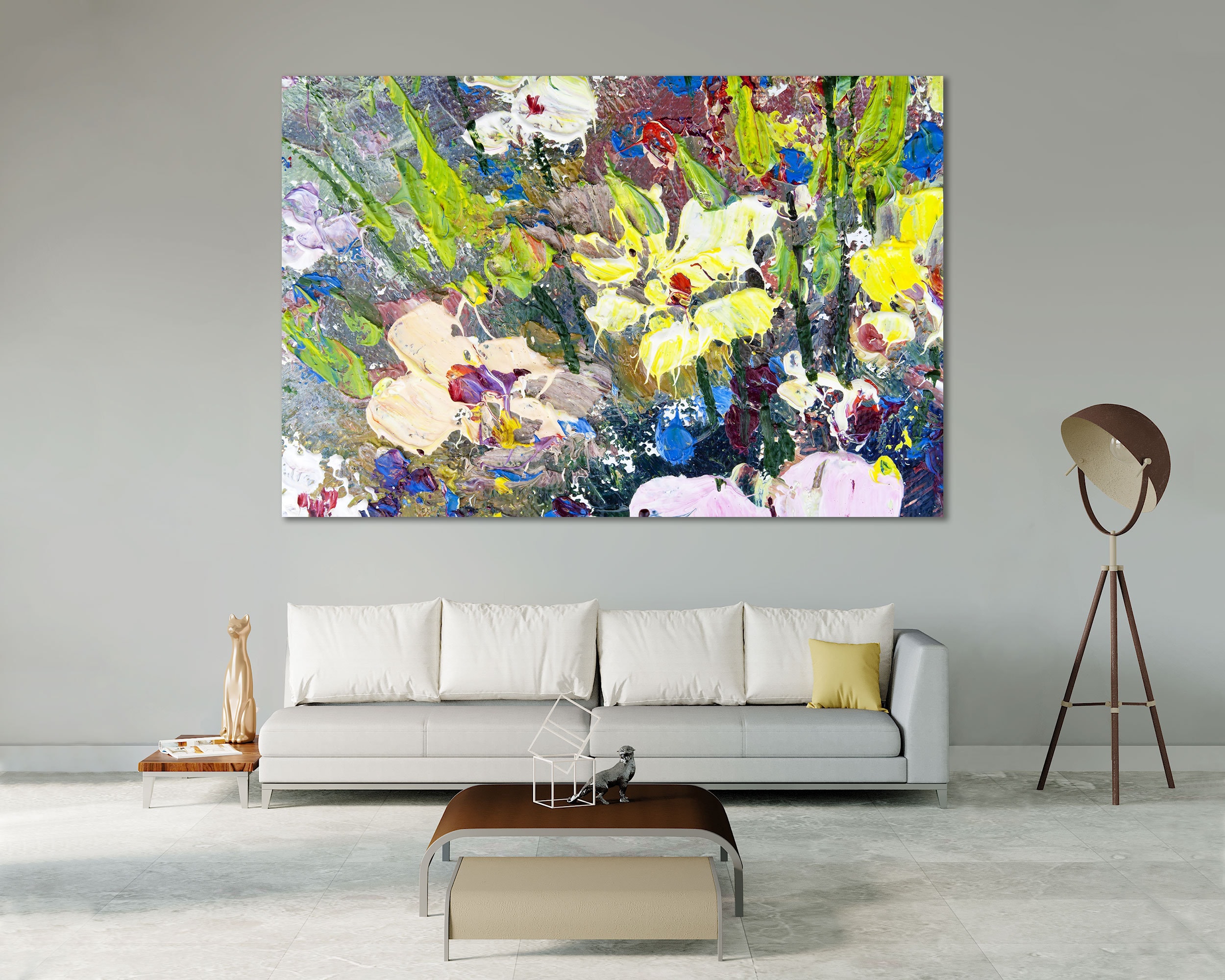 マ 抽象的な花の油絵 – 鮮やかな印象派の壁アート | 質感のあるカラフルな