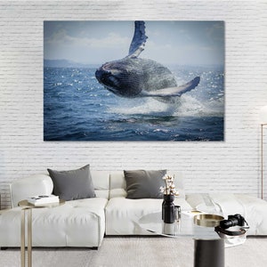 Big Blue Whale Decor Art Whale Design Wall Pictures Whale Modern Wall Decor Whale Canvas Prints Underwater Life Original Home Art